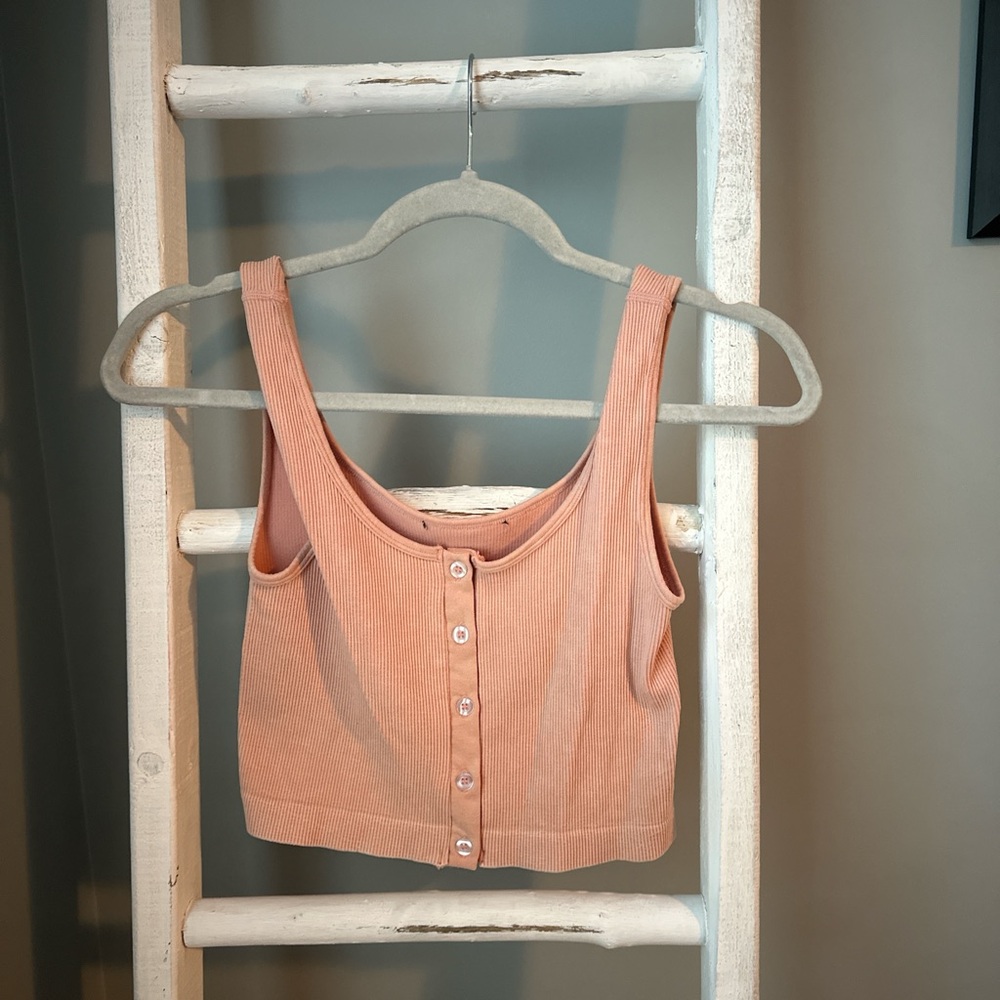 Peach Button-Down Ribbed Crop Top